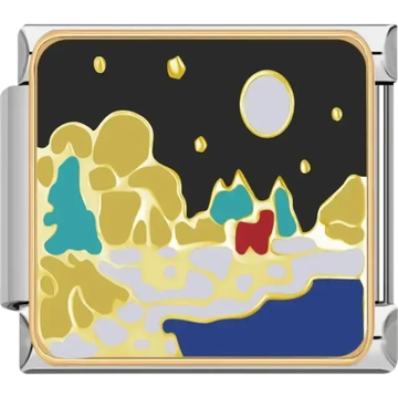 Multicolored starry night landscape Italian charm bracelet link