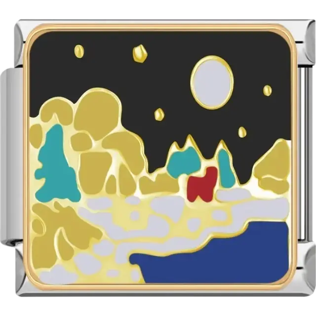 Multicolored starry night landscape Italian charm bracelet link