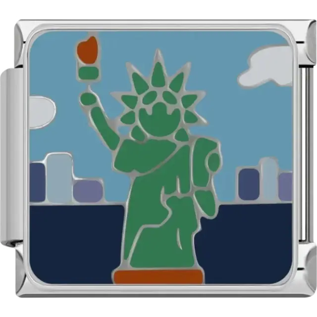 Statue of Liberty with a flame and city skyline Italian charm bracelet link