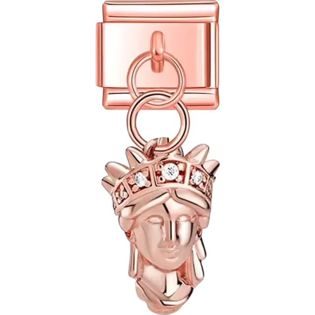 Statue of Liberty design with crystal accents dangle Italian charm bracelet link