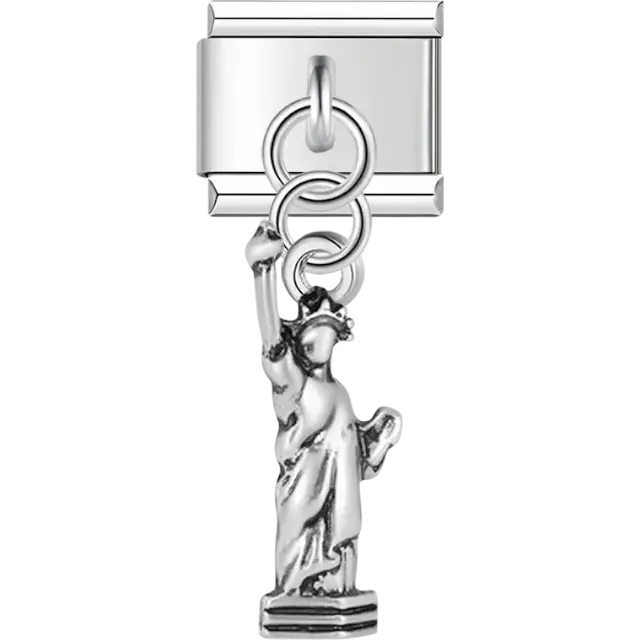 Silver dangling Statue of Liberty Italian charm bracelet link