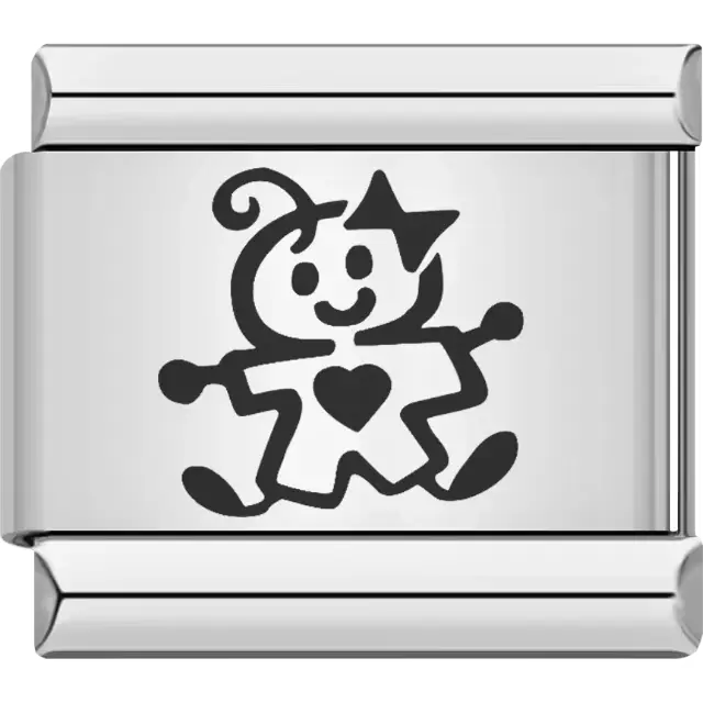 Black stick figure baby with a heart on its chest and a star on its head Italian charm bracelet link