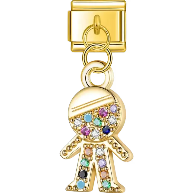 Stick figure dangle with multicolor crystals Italian charm bracelet link