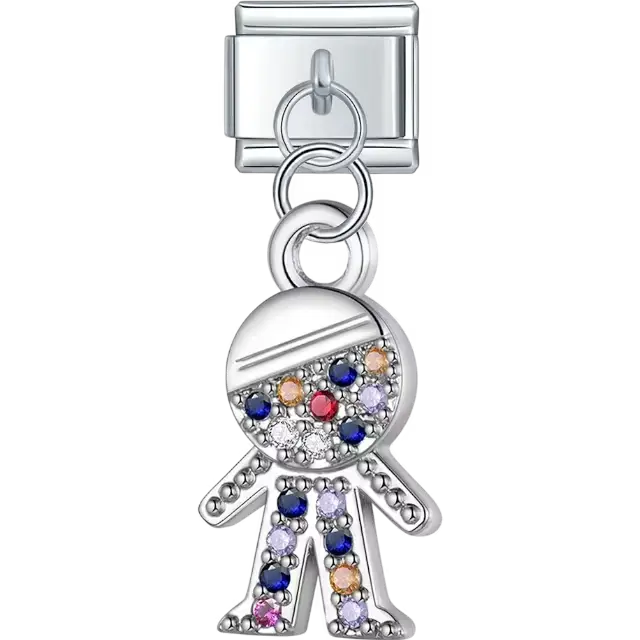 Stick figure dangle with multicolor crystals Italian charm bracelet link