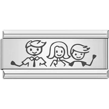 Black stick figure design of a family with two parents and one child Italian charm bracelet link