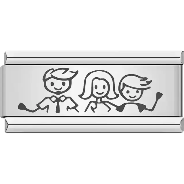 Black stick figure design of a family with two parents and one child Italian charm bracelet link