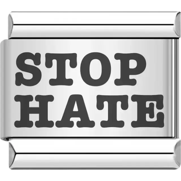 Bold black "STOP HATE" text Italian charm bracelet link