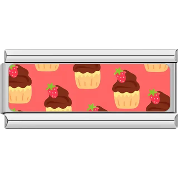 Yellow cupcakes with chocolate frosting and strawberries on pink background Italian charm bracelet link