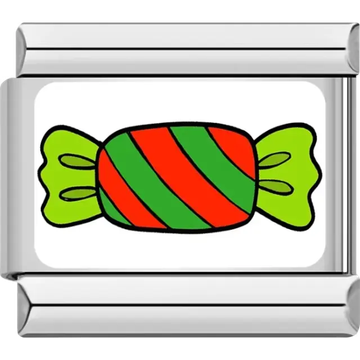 Red and green striped wrapped candy with bright green ends Italian charm bracelet link