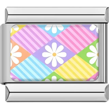 Diagonal pastel stripes with white daisies on colorful background Italian charm bracelet link