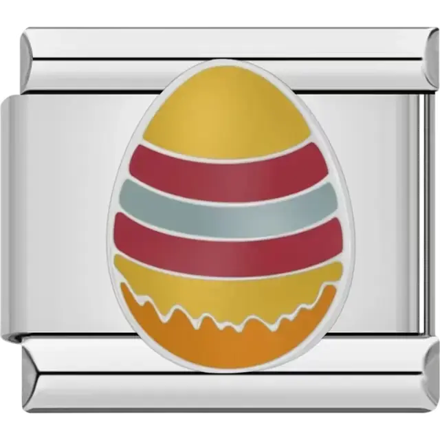 Colorful striped Easter egg design featuring yellow, red, blue, and orange tones Italian charm bracelet link