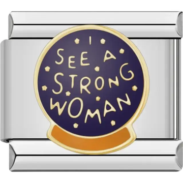 Purple crystal ball with “I See A Strong Woman” text Italian charm bracelet link