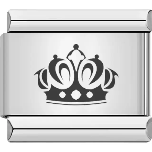 Black stylized crown design Italian charm bracelet link