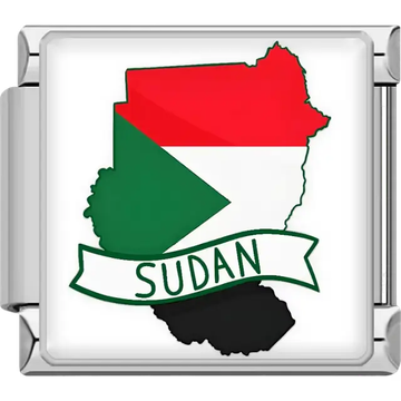 Red white black and green map of Sudan with white banner Sudan text Sudan map flag Italian charm bracelet link
