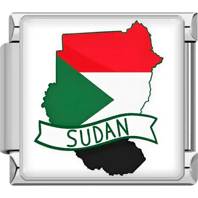 Red white black and green map of Sudan with white banner Sudan text Sudan map flag Italian charm bracelet link