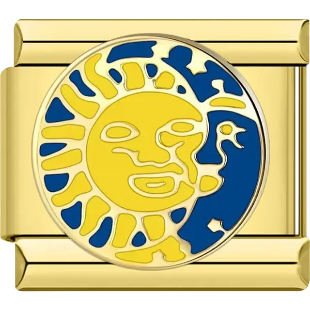 Yellow sun and blue moon circular charm Italian charm bracelet link