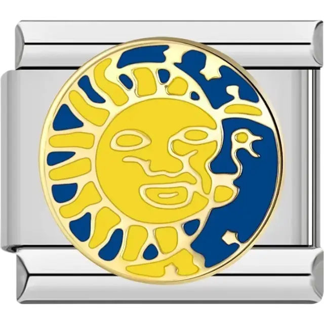 Yellow sun and blue moon circular charm Italian charm bracelet link