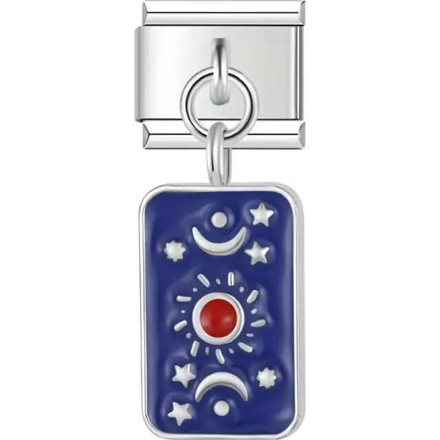 Sun and moon design with red accents on a black background Italian charm bracelet link