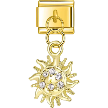 Sun-shaped dangle with crystal details Italian charm bracelet link