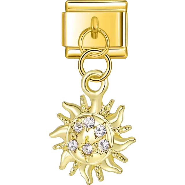 Sun-shaped dangle with crystal details Italian charm bracelet link