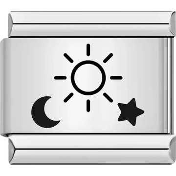 Black sun moon and star design with clean minimal details Italian charm bracelet link