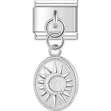 Silver oval sun moon stars celestial design pendant dangle Italian charm bracelet link