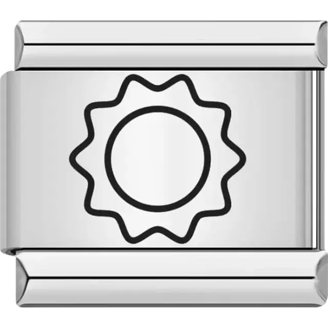 Black outline of the sun with simple, wavy rays design Italian charm bracelet link