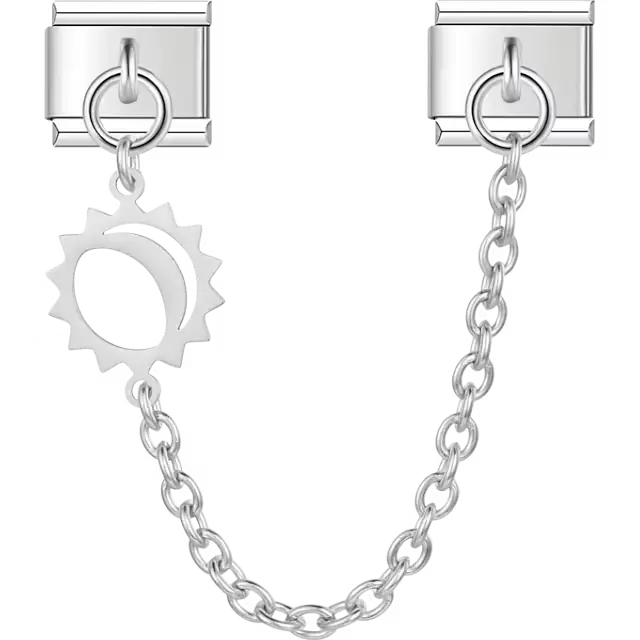 Sun pendant with safety chain Italian charm bracelet link