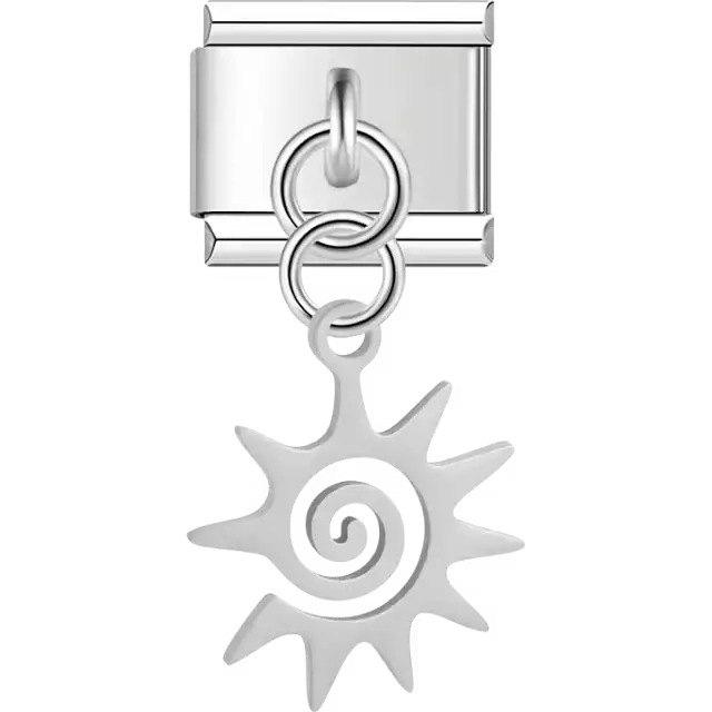 Sun spiral rays cutout dangle Italian charm bracelet link