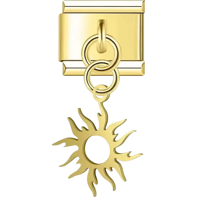 Round sunburst-shaped dangle with cutout center Italian charm bracelet link