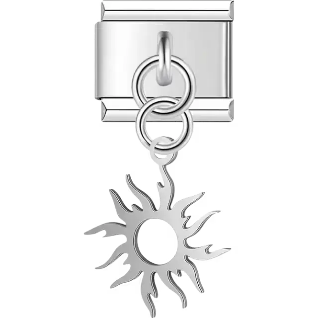 Round sunburst-shaped dangle with cutout center Italian charm bracelet link