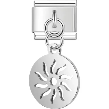 Round cut-out sunburst rays with dangling piece Italian charm bracelet link