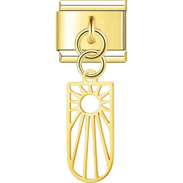 Sunburst cutout dangle Italian charm bracelet link