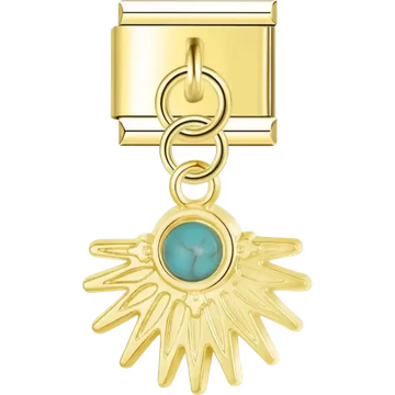 Sunburst pendant with a turquoise center Italian charm bracelet link