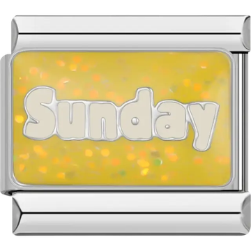 “Sunday” text on a sparkling yellow Italian charm bracelet link