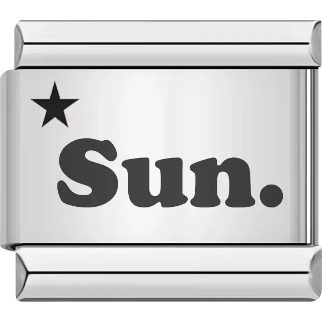 Black "Sun" text with a black star symbol Italian charm bracelet link