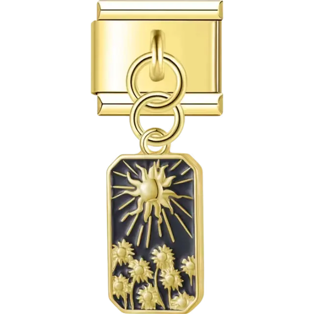 Sunflowers and sun design on a black background Italian charm bracelet link