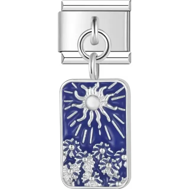 Sunflowers and sun design on a black background Italian charm bracelet link