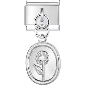 Sunflower design with intricate details on an oval-shaped dangling Italian charm bracelet link