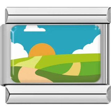 Bright landscape with rolling hills and orange sunset Italian charm bracelet link