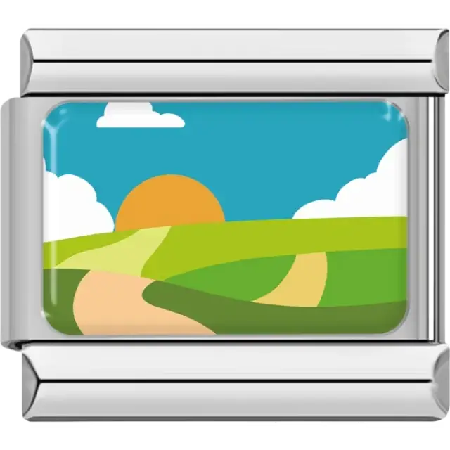 Bright landscape with rolling hills and orange sunset Italian charm bracelet link