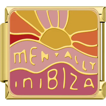 Colorful sunset with "MENTALLY IN IBIZA" text Italian charm bracelet link