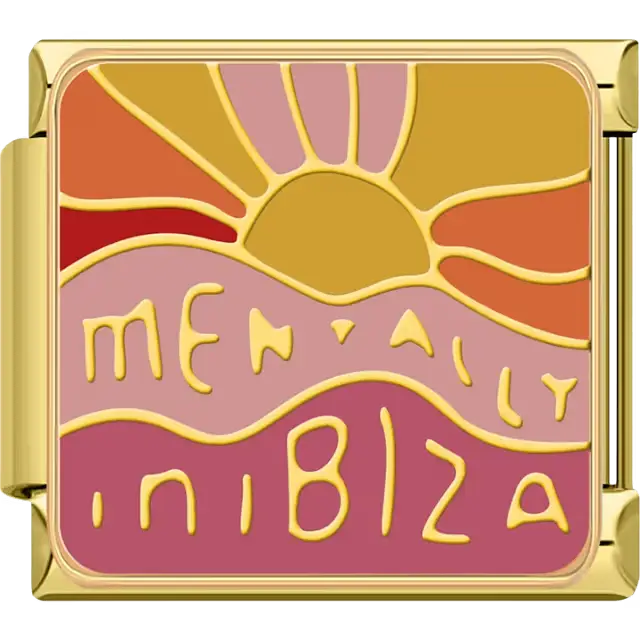 Colorful sunset with "MENTALLY IN IBIZA" text Italian charm bracelet link
