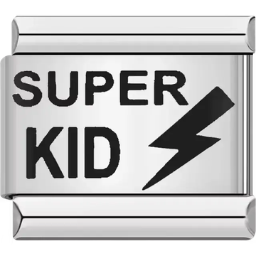 "SUPER KID" lightning bolt text Italian charm bracelet link