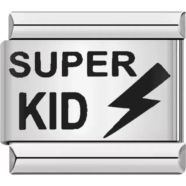 "SUPER KID" lightning bolt text Italian charm bracelet link