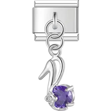 Swan-shaped dangle with purple gemstone accent Italian charm bracelet link