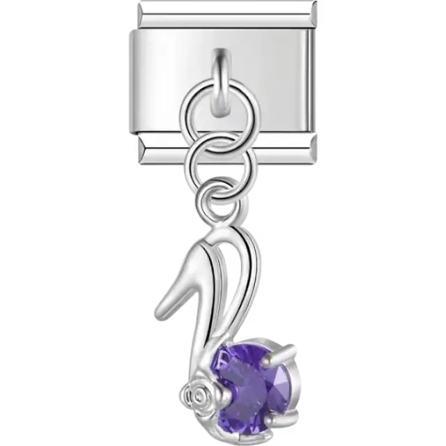 Swan-shaped dangle with purple gemstone accent Italian charm bracelet link