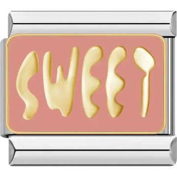 Golden “Sweet” text on pink background Italian charm bracelet link