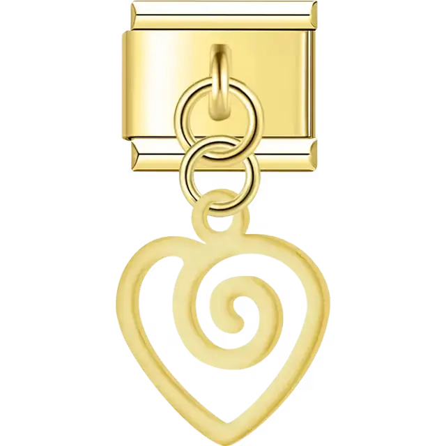 Swirl heart outline dangle Italian charm bracelet link