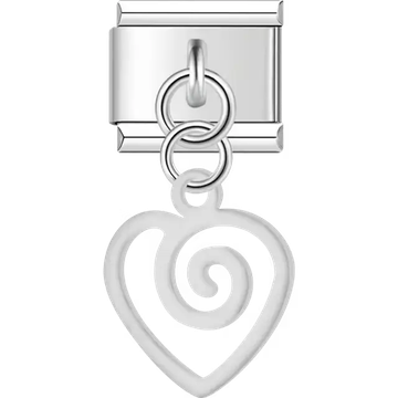 Swirl heart outline dangle Italian charm bracelet link